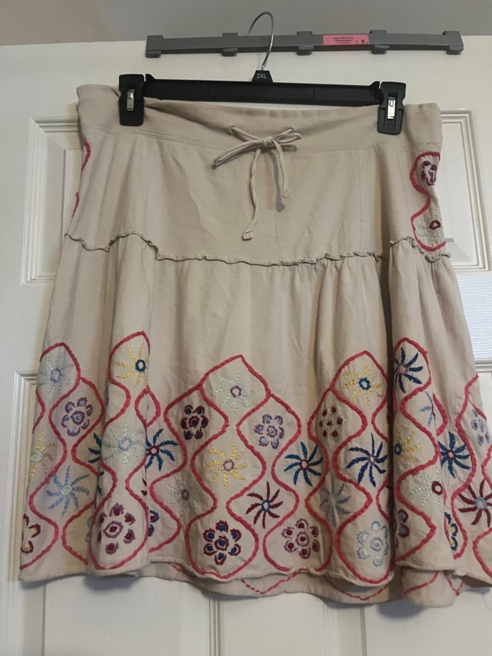 Free People Beige Skirt with Multicolor Embroidery